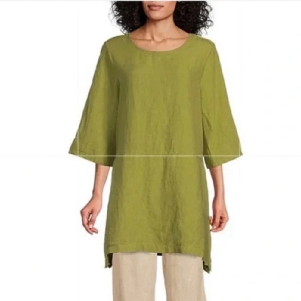 Bryn Walker Linen Bre Cross Dyed Round Neck Lagenlook Tunic Top Size 1X - Picture 2 of 15